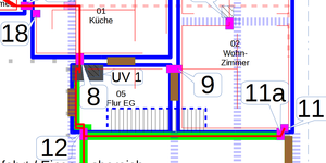 Lageplan: Zuleitung zur UV2 via Küche, Flur und Hofeinfahrt (V11)